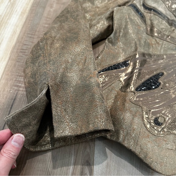 Pamela McCoy Leather Gold Butterfly Fall Jacket M - Picture 12 of 12